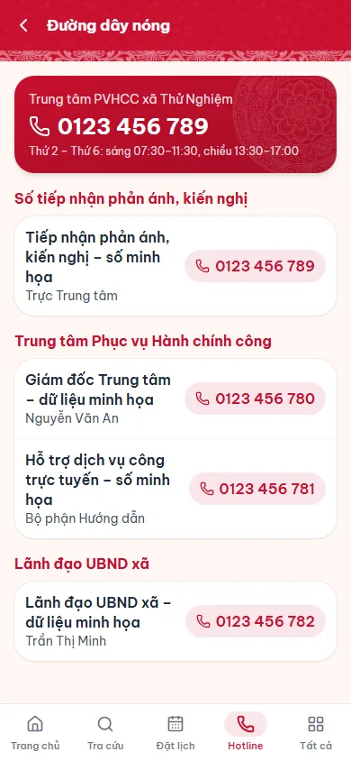Danh bạ và đường dây nóng trên Mini App