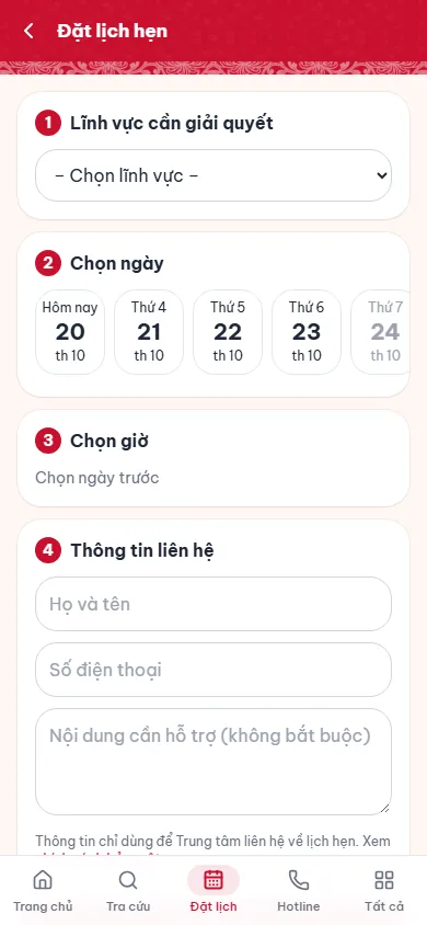 Đặt lịch hẹn trên Mini App
