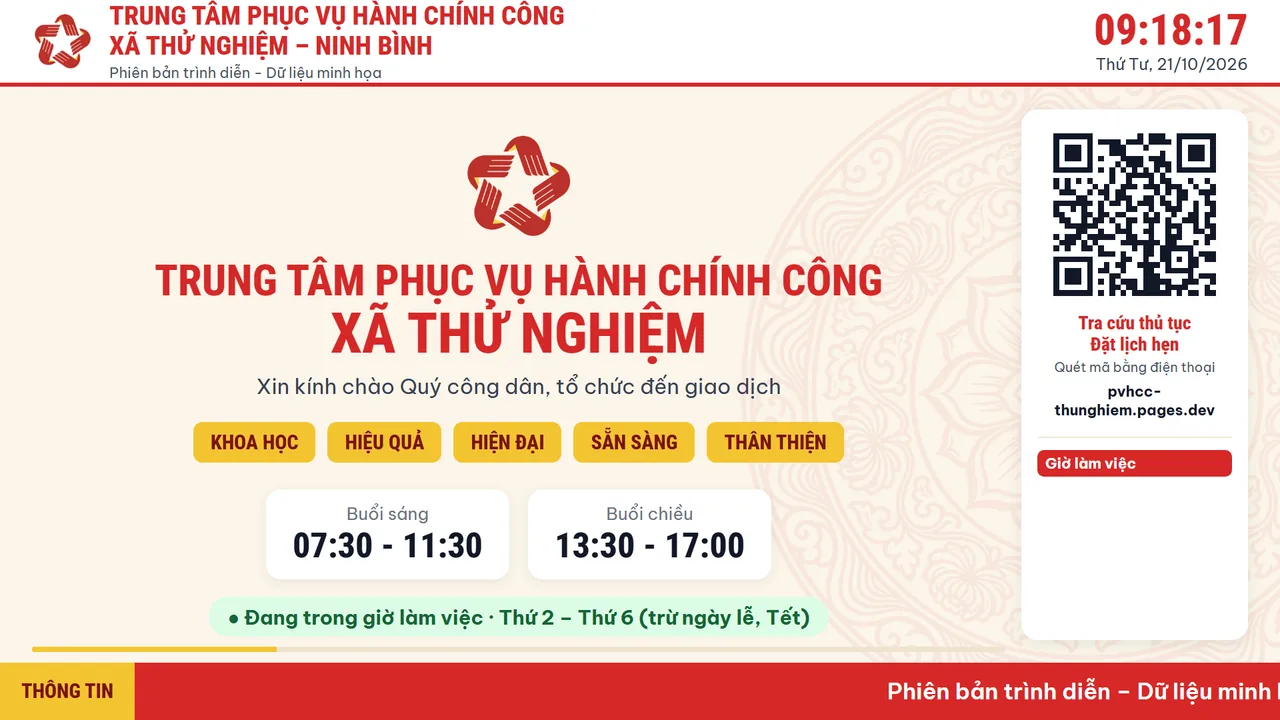 Màn hình TV chào mừng và giờ làm việc